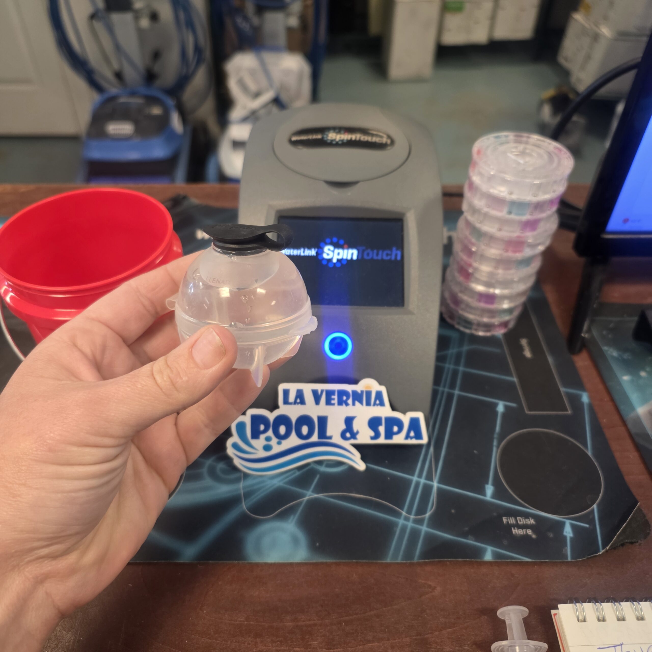 teeny container pool water sample